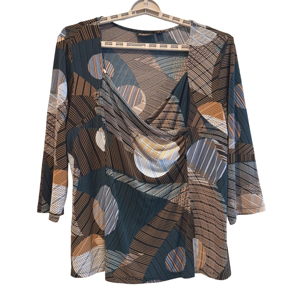 Avenue Stretch Women Abstract Print 3/4 Sleeve Cowl Neck Top Plus Size 18 20‎